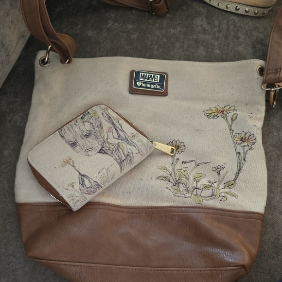 Loungefly Brown and Cream Groot Shoulder Bag - Picture 2 of 3
